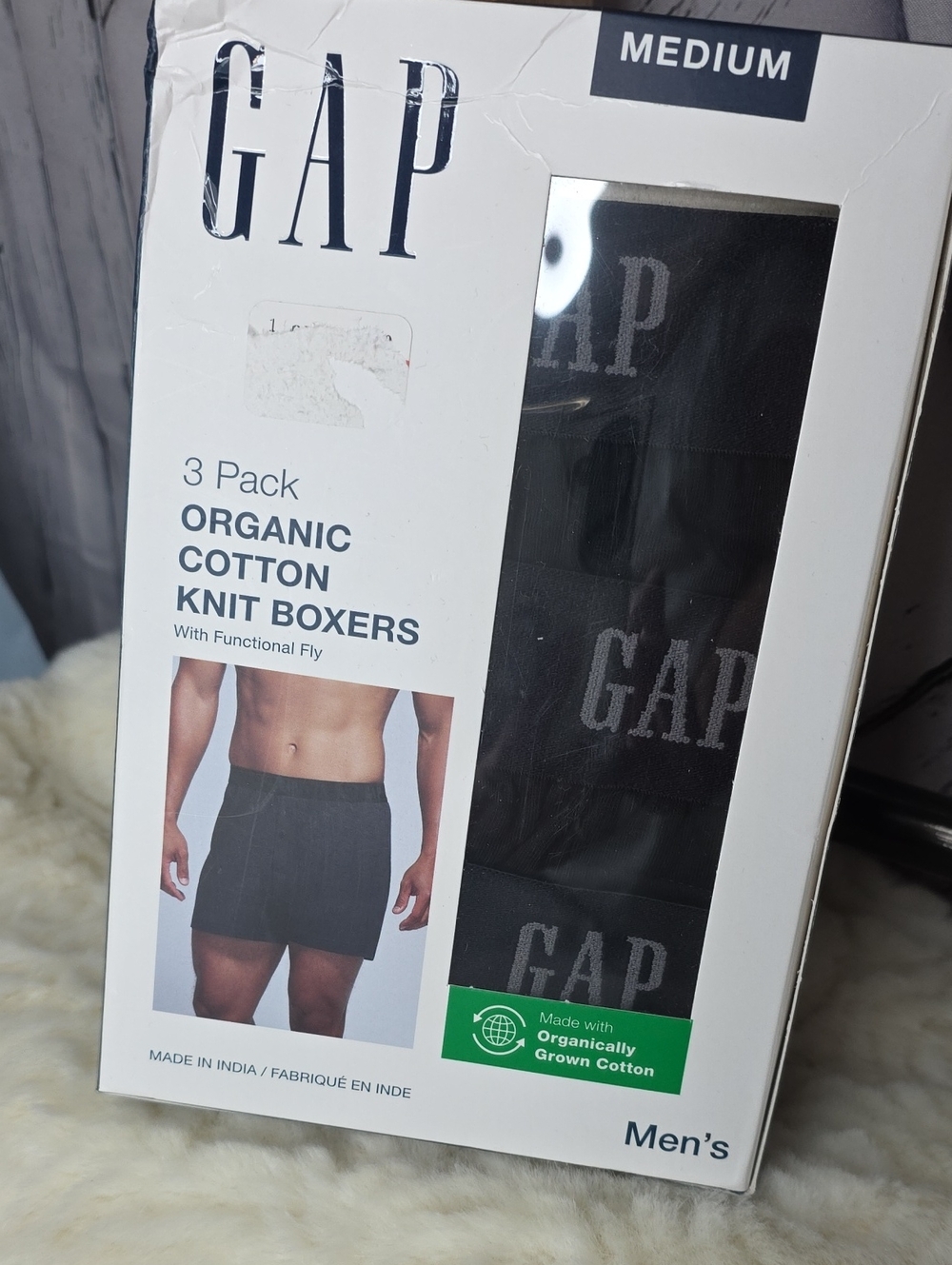 GAP Men's 3-Pack Organic Cotton Knit Boxers - Black Size Medium.